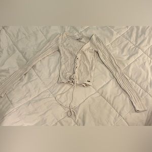 Hollister white ribbed tie front long sleeve top